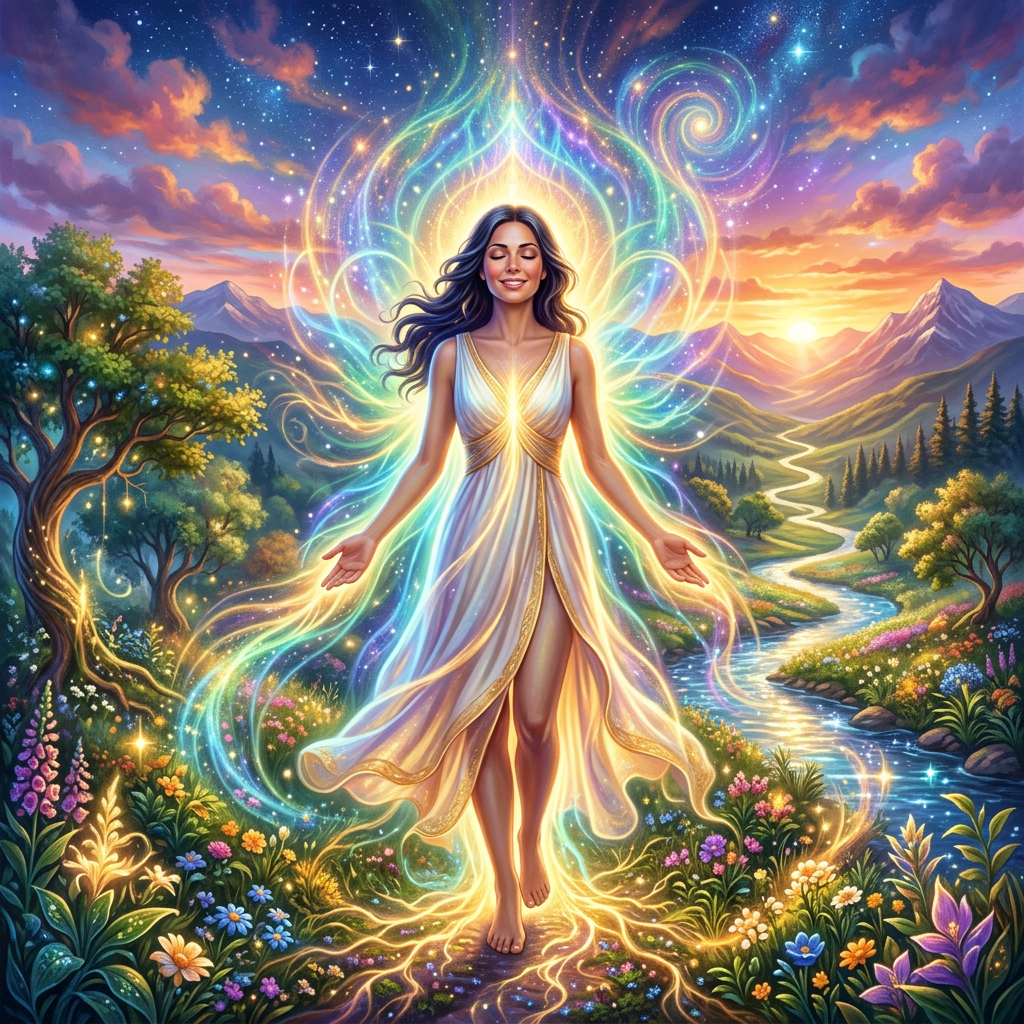 Inner and outer abundance radiant human aura landscape