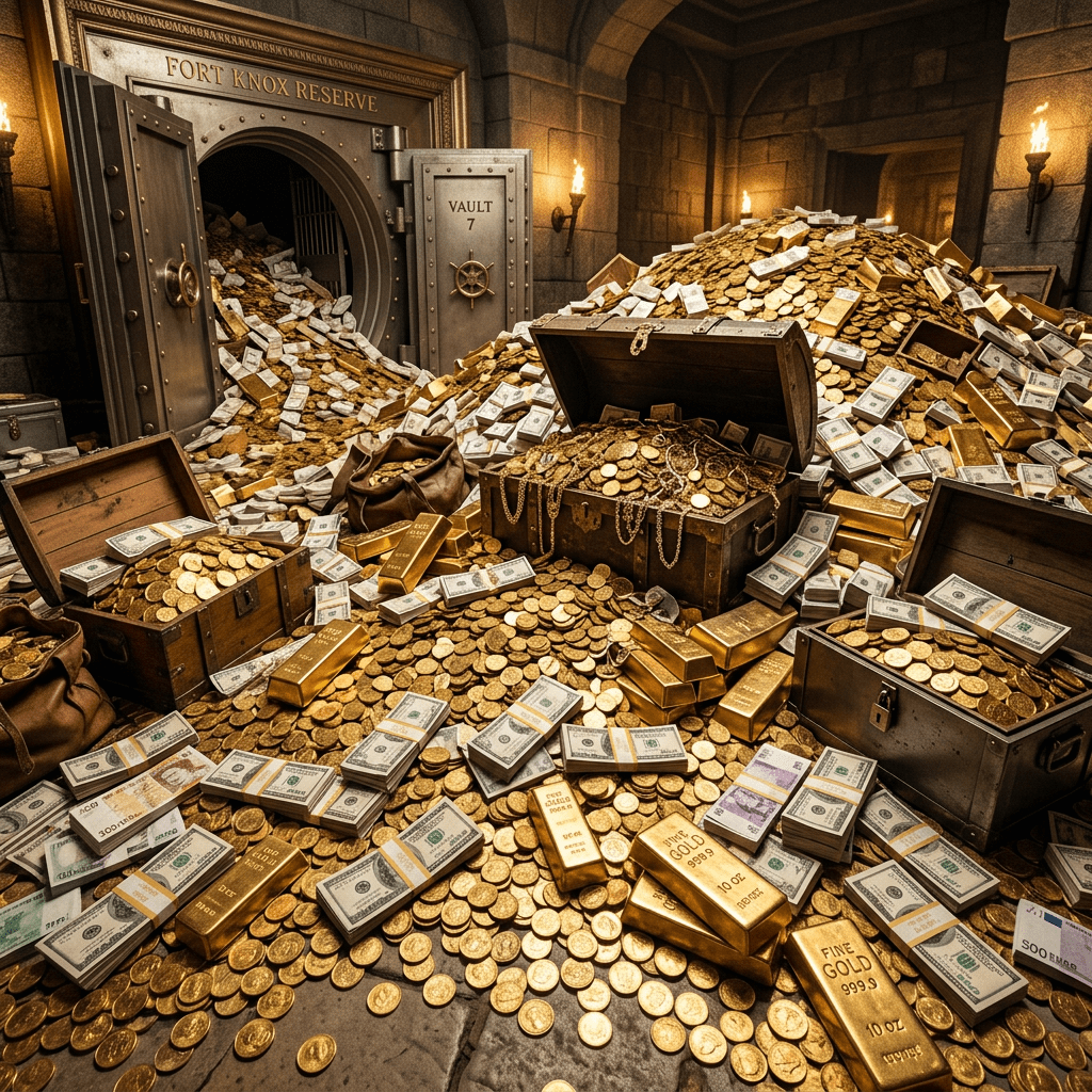 Riches of gold and money overflowing